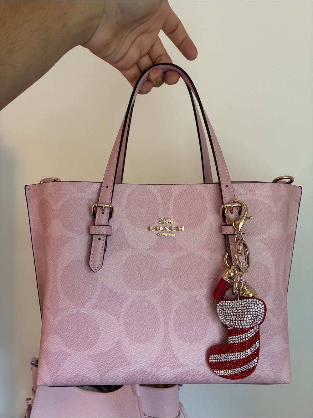 2/$20π Rhinestone Candy Cane Stocking Keychain - Picture 1 of 2